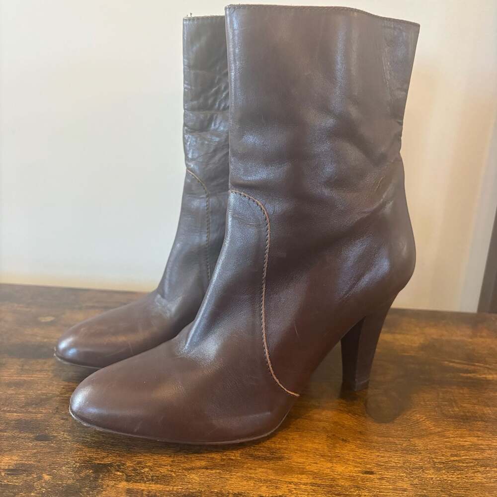 Coach Brown Leather Heeled Ankle Boots Womens Size 7B